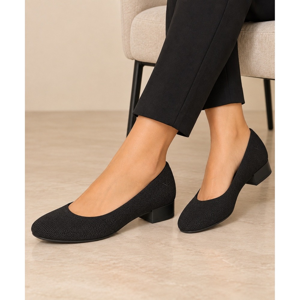 Vivaia Barbara Black Knit Round Toe Block Heel Pumps Women EU 41.5 US 10